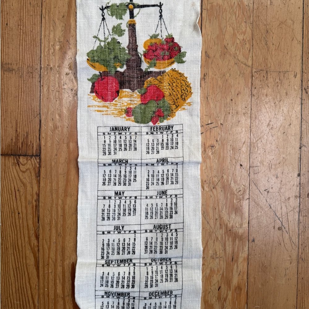 Vintage 1967 Fruit Scale Calendar Tea Towel